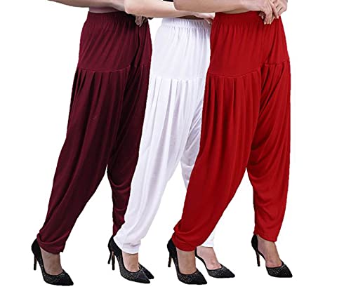 Image of Casuals Women's Regular Fit Viscose Drawstring Patiala Harem Pants Combo Pack 3