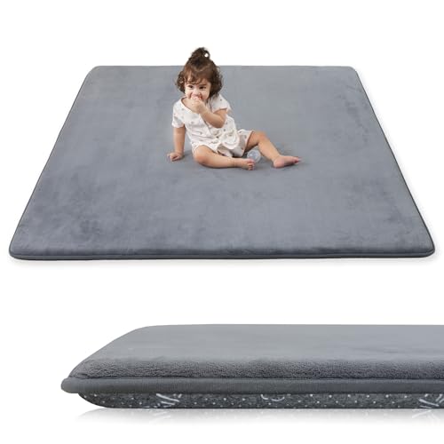 PaPaMat 1.3" Thick Baby Play Mat for Floor, 79x79 Playpen Mat, Pro Soft Flannel Foam Mats Toddler Infant Kids Crawling for Nursery Rug Playroom Living Room Waterproof Easy Care Non-Slip (Dark Grey) by PaPaMat - Used condition - US$115.62