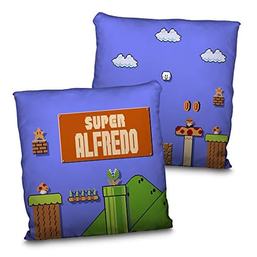 LolaPix Coussin Mario Bros. Coussin personnalisé avec nom. Cadeau Geek personnalisé. Impression 100% Recto-Verso. Remplissage Inclus. Différentes Tailles. Mario Bros