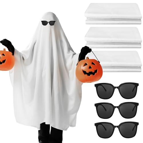 mzfoo 3 Sets Ghost Sheet Costume White Ghost Sheet Halloween Boo Costume for Adult Halloween Cosplay (60 x 93 Inch)