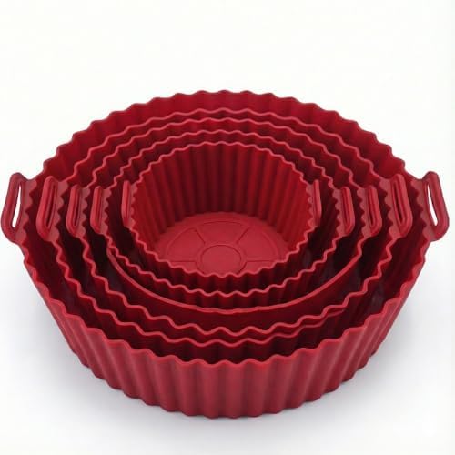Kit 6 Formas de Silicone para Air Fryer: Forro Antiaderente Reutilizável, Tamanhos Variados, Fácil Limpeza e Resistente (VERMELHO)