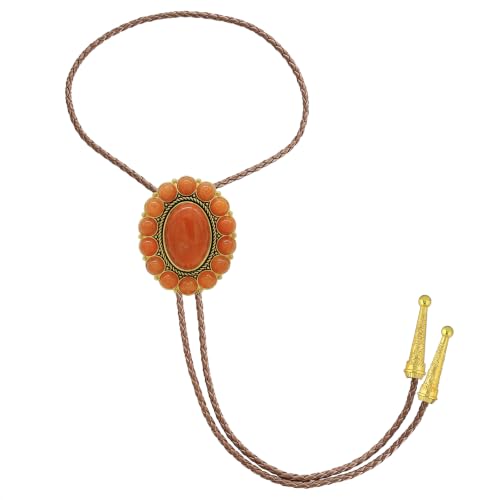 Image of GelConnie Bolo Tie for Men Women Western Cowboy Turquoise Leather Necktie | Natural Stone Bolo Tie Necklace for Women Rodeo Cowboy Leather Necktie Native American Western Cowgirl Ties Adjustable Cord