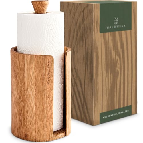 WALDWERK Porta Rotolo da Cucina Design – Portarotolo da cucina in vero legno di quercia – Porta Cucina verticale adatto a tutti i rotoli standard – Porta carta da cucina senza plastica