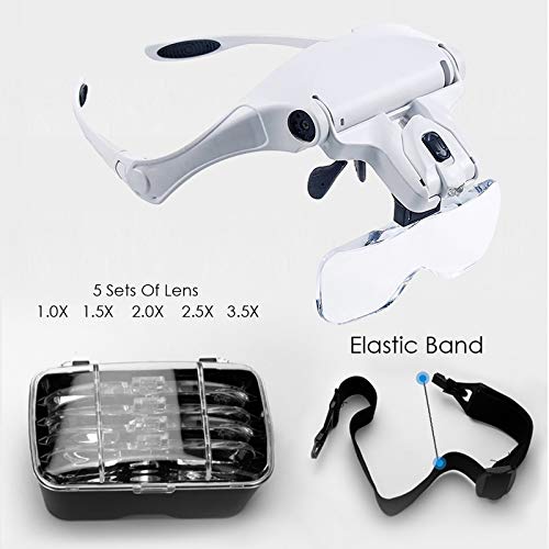 Head Magnifier Glasses, Head Mount Magnifying Glasses with Light for Reading Professional Headband Magnifier Hands Free for Jewelers, Crafts, Watch, Circuit Repair, Hobby, 1.0X,1.5X,2.0X,2.5X,3.5X