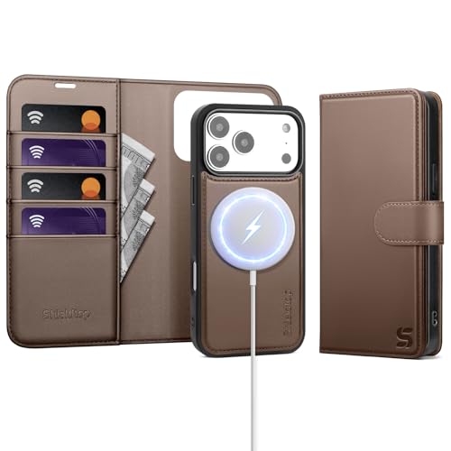 Shieldtop Compatible with Magsafe Magnetic 2 in 1 Detachable iPhone 17 Pro Max Wallet Case Card Holder Credit Slots Men Women,PU Leather RFID Blocking Flip Kickstand for Apple 17 Pro Max,Coffee by Shieldtop - Used condition - US$10.85