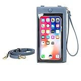 [miniministore] スマホショルダー 財布付き スマホポーチ スマホ 入れたまま操作 スマホバッグ 携帯電話 ショルダーポーチ 薄型長財布 カードケース おしゃれアイフォン収納 韓国（くすみブルー，ワンサイズ）