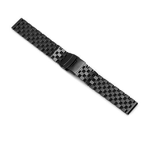 Stainless Steel Watch Band with Double Buckles Deployment Clasp 5 Rows Metal Watch Strap Bracelet for Men Women 20mm Black