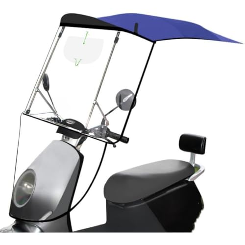 Vzfv 自転車・バイク用レインカバー ルーフ一体型 透明ウインドスクリーン 風防 防水防風 UVカット サンシェード 防寒 撥水 耐久性 折りたたみ 収納・取付簡単 スクーター・電動自転車 多車種対応 通勤通学 配達 全天候保護 (ダークブルー)