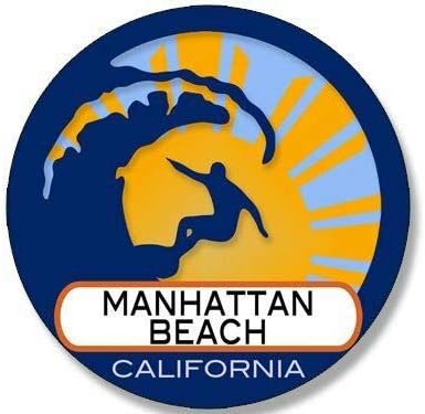 JR Studio Pegatina redonda de 4 x 4 pulgadas, diseño de Surfer Wave Manhattan Beach California (Surfing surf mb) adhesivo de vinilo impermeable para