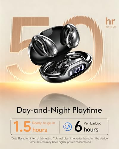 Image of Upgraded Clip-on Ear Earbuds, Bluetooth 6.1 Wireless Open Ear Headphones, Comfortable Fit with Crystal Clear Sound, 50-Hour Battery Life, Open-Ear Wireless Headphones for Gym & Outdoor Sports, Black
