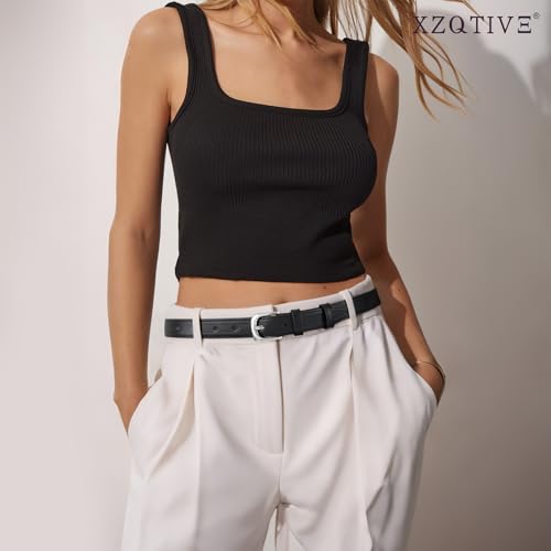 XZQTIVE Casual Leather Thin Belt for Women Fashion Ladies Waist Dress Belt for Jeans Pants with Silver Buckle2