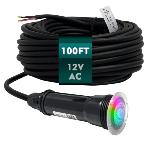 Direct Replacement for Pentair Globrite Color Led Pool Light - 1.5 Inch 100ft Cord 12VAC RGB Changing Swimming for Inground Pools/Spa