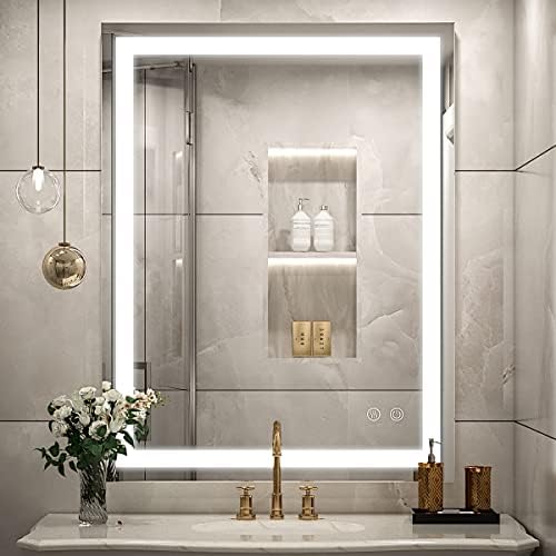 FTOTI 36 x 28 Inch LED Mirror, Wall Mounted Lighted Bathroom Mirror, Anti Fog Vanity Mirror with Lights, IP54 Waterproof CRI90+ Dimmable Frameless Makeup Mirror(Horizontal/Vertical)
