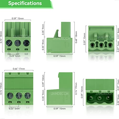 Jandeccn 20Pcs 3 Pin 5.08Mm Pitch Diy Pcb Mount Screw Terminal Block Connector With 20Pcs 3 Pin Phoenix Plug #TOP4