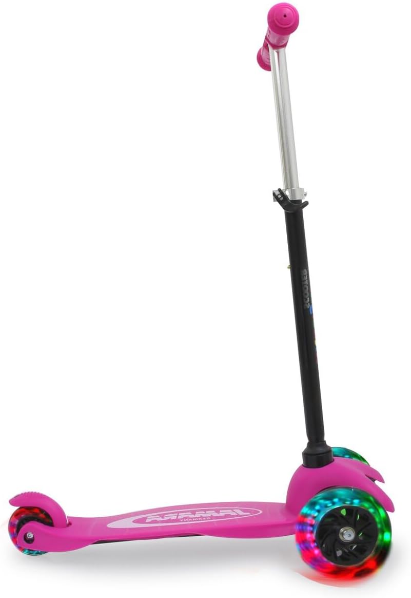 Jamara 460497 KickLight Scooter Pink Adjustable Handlebar Movable Handlebar for Change of Direction, Ball-Bearing Bearings, 3 Wheels for Stable Driving and Rear Brake