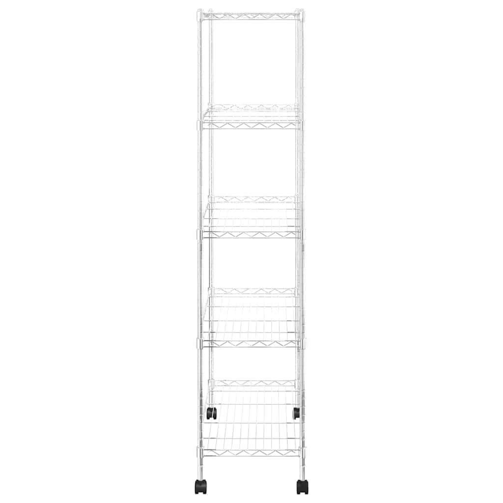 Scaffale per carichi pesanti con ruote in ferro cromato, 5 ripiani