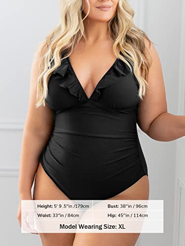 Cupshe Women's Ruffled Lace Up One Piece Swimsuit, S Black #TOP2