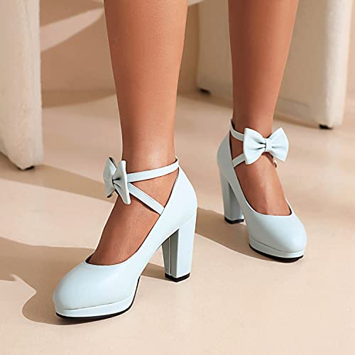 Image of ForeMode Fashion Women T-Strap High Heels Bow Platform Round Toe Pumps Leather Summer Sweet Shoes