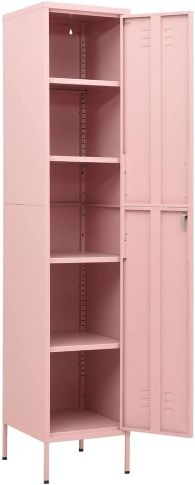 Pink Steel Locker Cabinet Medium Rectangular Vertical Storage Locker with Adjustable Shelves and Lock for Office Home Dorm Use