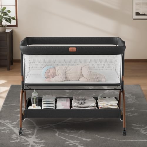 BabyBond Baby Bassinet, Full Mesh, 5-Height, Stable & Safe for Newborns