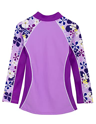 Tuga Girls Shoreline L/S Rash Guard (UPF 50+), Verbena, 8/10 yrs - Thumbnail 2