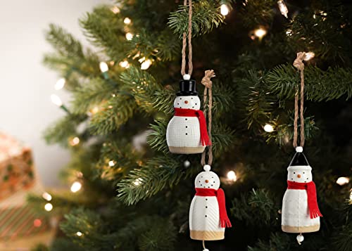 Demdaco Snowman Classic White 5 Inch Porcelain Hanging Bell Christmas Ornament Set Of 3 #TOP5