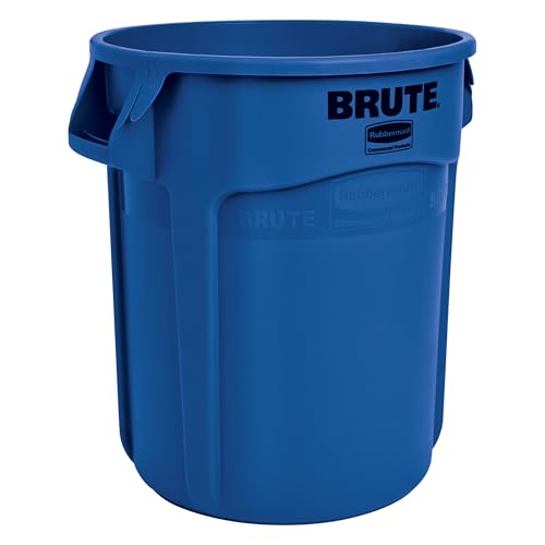 Image of Rubbermaid Commercial Products BRUTE Heavy-Duty Round Trash /Garbage Can with Venting Channels, 10-Gallon, Blue, Waste Container for Landscapers /Construction /Restaurants /Offices /Driveway, Pack of 1