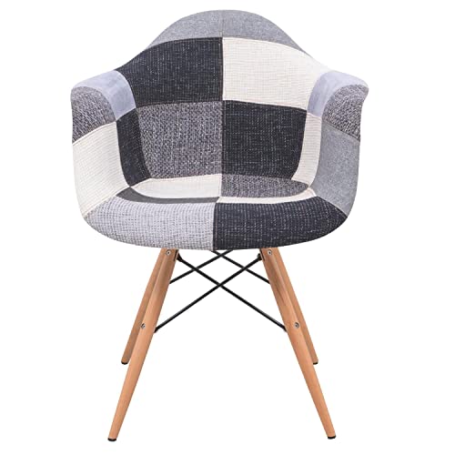 Leisuremod Willow Mid-Century Fabric Eiffel Wooden Base Accent Side Armchair, Set Of 2 (Patchwork) #TOP1