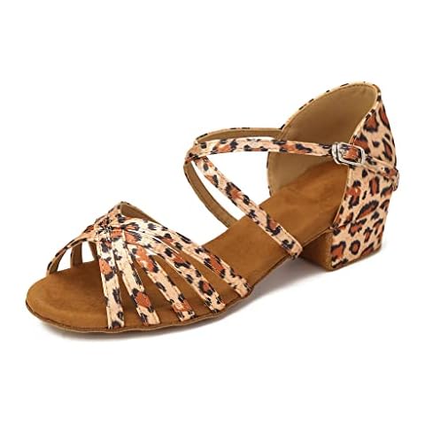 HXYOO Low Heel Practice Womens Ballroom Dance Shoes for Social Beginner Salsa Latin Dancing Wedding Party 1 1/2 inch Heel S05(Leopard Print-1.5" Heel,10.5) Cover
