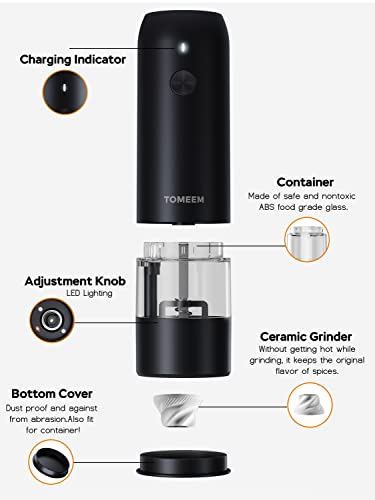 Electric Salt And Pepper Grinder Set - Usb Rechargeable One Hand Operation Automatic Pepper Grinder And Salt Grinder With Adjustable Coarseness & Led Light #TOP5