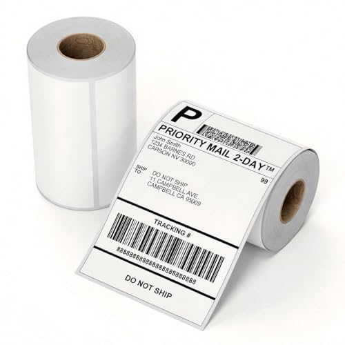 Image of Phomemo 4x6 Thermal Label 2 Rolls 250PCS /Roll, Shipping Labels Pack of 500 4x6 Roll Labels, Compatible with Phomemo, Zebra, Rollo, Jadens and Other Thermal Printers