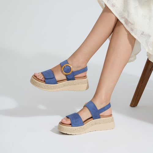 Image of UBFEN Womens Espadrille Platform Sandals Low Wedge Orthopedic Arch Support | Cushion Insole, Comfortable Dressy Buckle Sandals for Walking and Vacation, Low Heel, Adjustable Strap