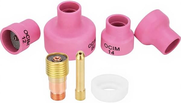TIG Welding Torch Nozzle Kit 7PCS for 2.4mm Tungsten - TIG-18 Series Fit for WP-17/18/26, Weldcraft WP-9/20 Torches - Includes 4 Gas Lens Ceramic Cups + Collet Body + Diffuser + O-Ring