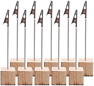 10 Pcs Memo Clip Holder Wooden Base Table Name Number Location Card Alligator Buckle Holder Photo Memo Clip Holder Picture Holder for Picture Cards Paper Notes