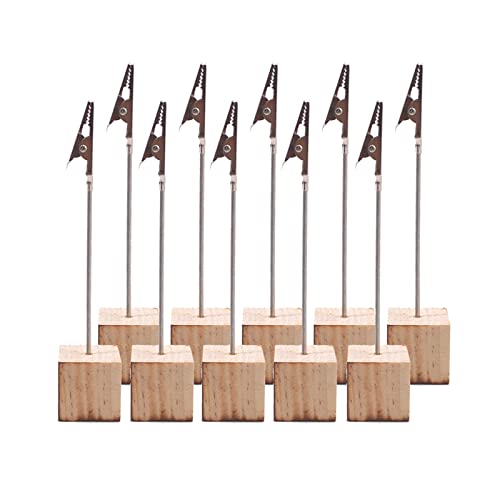 10 Pcs Memo Clip Holder Wooden Base Table Name Number Location Card Alligator Buckle Holder Photo Memo Clip Holder Picture Holder for Picture Cards Paper Notes