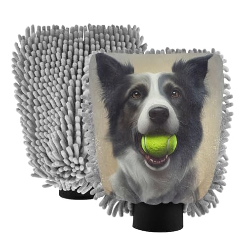 STAYTOP A Shepherd Dog Carrying A Ball Car Wash Mitt Microfiber, 2Pcs Scratch Free Lint-Free, Premium Chenille Microfiber Mitt Car Wash Brush-L