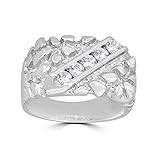 Solid 925 Sterling Silver Men's Silver Nugget Ring - Iced Out - Pinky or Ring Finger - Sizes 7-13 (11)