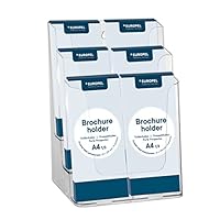 Europel Prospekhalter mehrfach, aus glasklarem, recyclebarem Polystyrol, Format 1/3 A4, 6 Fächer, auch zur Wandmontage geignet, Außenmaße 232x320x150 mm, Fülltiefe pro Fach 35mm