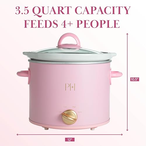 Image of Paris Hilton 3.5-Quart Manual Slow Cooker, Naturally Nonstick Stoneware Ceramic Insert, Three Settings (Low, High, Warm), Dishwasher Safe Family Size Slow Cooker, Pink