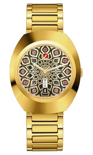 Rado - DiaStar Original Automatic - Men - Swiss Watch - Ultra-Shiny Yellow Gold couloured Ceramos and PVD Coated Stainless-Steel Case - Sapphire Crystal and Eleven Red Cubic Zirconia Dial - 80 hours of Power reserve - Automatic - 38 mm - Water Resistant down to 100 M