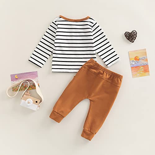 Toddler Infant Baby Boy Clothes Long Sleeve Striped T-Shirt Pullover Tops Solid Pants 2Pcs Fall Winter Outfits (Caramel, 12-18 Months) #TOP6