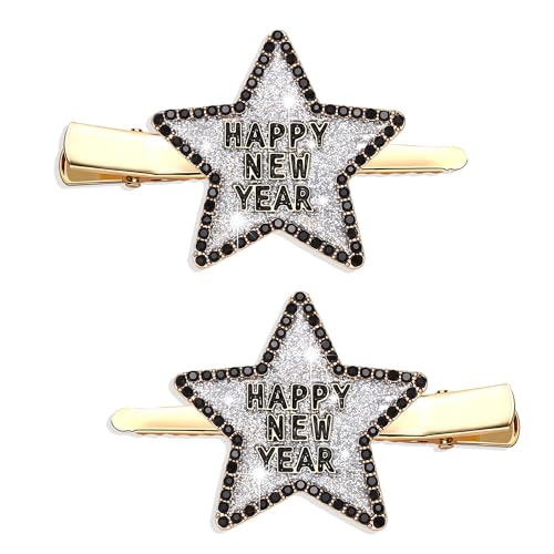Pince à cheveux Argent Happy New Year en strass scintillants pour sublimer vos coiffures de réveillon