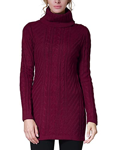 ninovino Women's Ribbed Turtleneck Cable Knit Pullover Top Red-L
