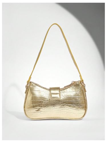 GORGLITTER Women's Y2K PU Leather Shoulder Bag Metallic Buckle Trendy Handbags2