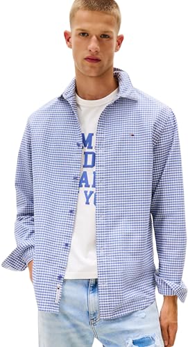 Tommy Jeans Mens TJM Reg Oxford Check Ext Dm0dm22025 L/S Shirt, Blue (Soft Sapphire Check), M UK