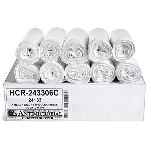 Aluf Plastics High Density Trash Bags 16 Gallon 1000 Count 6 Micron (eq) 24 x 33 Clear for Bathroom Office Industrial Commercial Janitorial Municipal Recycling