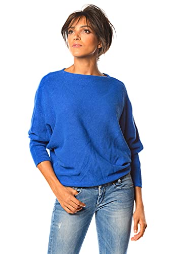 CREATIONS DOUCEL Pull Encolure Bateau Manches Chauve Souris Bleu-Royal M Cover