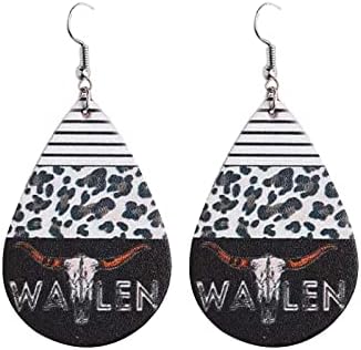 Heart Hoops Personality Western Style Rose Flower Duopi Earrings Wild Cow Head Print Earrings Puff (Black-a, One Size)