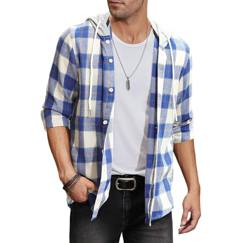 Veste chemise homme sweat à capuche manches longues en flanelle chaude regular fit