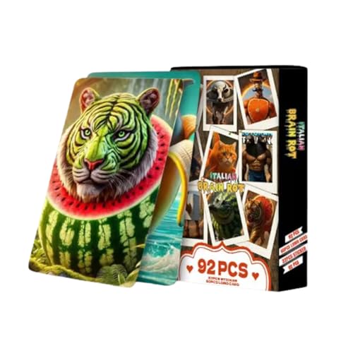 92pcs Italian Brainrot Cards, Funny Brainrot Cards Rot Collection, Brainrot-Gifts, Fun Illustrations, Featuring Characters Like Tralalero Tralala & Ballerina Cappuccina, Famous Fantasy Bizzare Animals